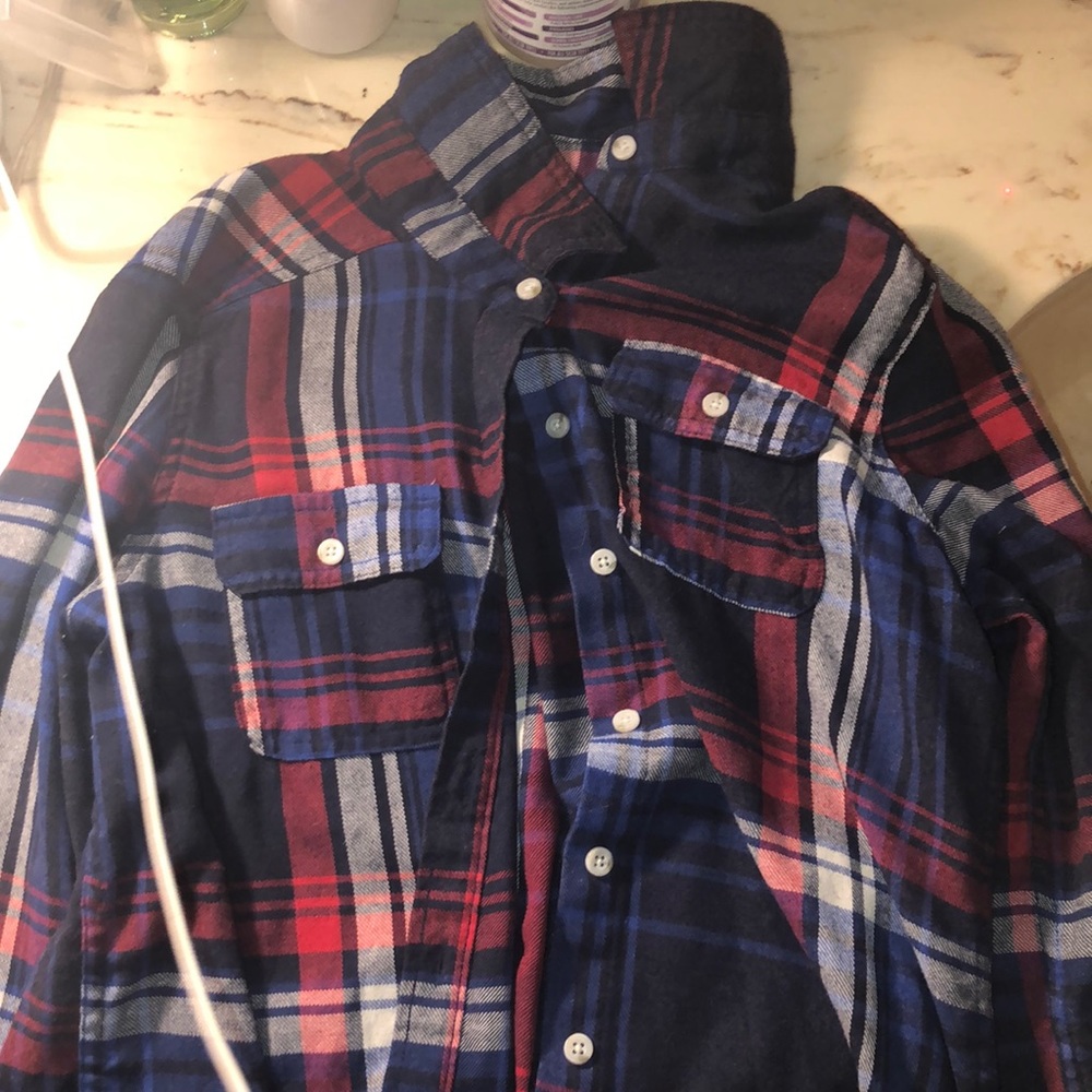 red and blue oversized flannel
